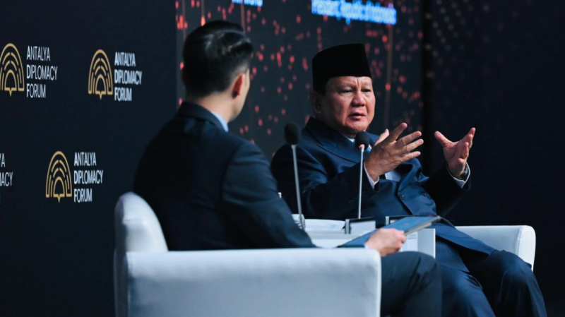 Presiden Prabowo Subianto menjadi pembicara dalam sesi Antalya Diplomacy Talk (ADF) Talk 2025 di Antalya, Turkiye, pada Jumat, 11 April. 2025.