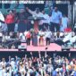 Presiden Republik Indonesia, Prabowo Subianto, menghadiri peringatan Hari Buruh Internasional (May Day) 2025 di kawasan Monumen Nasional (Monas), Jakarta, Kamis (1/5/2025). Kehadiran Presiden Prabowo menjadi momen bersejarah karena ia merupakan presiden pertama dalam 60 tahun terakhir yang hadir langsung dalam peringatan May Day.