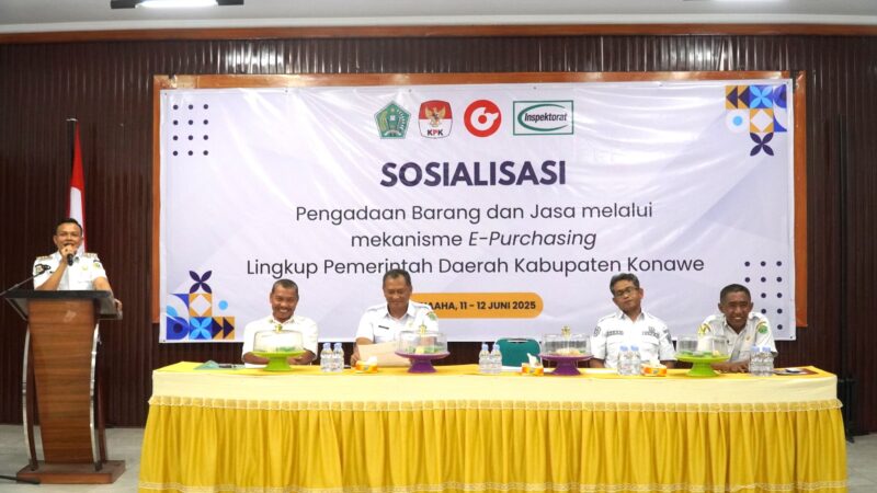 Kegiatan Sosialisasi Pengadaan Barang dan Jasa Purchasing dibuka secara resmi oleh Bupati Konawe, H. Yusran Akbar ST, di Aula BKPSDM setempat, Rabu (11/6/2025).