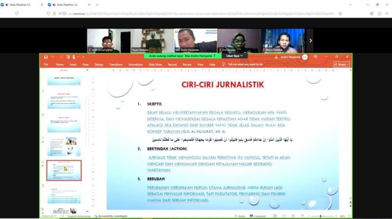 Pelatihan jurnalistik bersertifikasi CIJ (Certified Indonesian Journalist). Kegiatan yang digelar secara daring pada Kamis (10/7/25) diikuti puluhan jurnalis dari berbagai daerah, menandakan tingginya minat pengembangan profesionalisme di industri media.