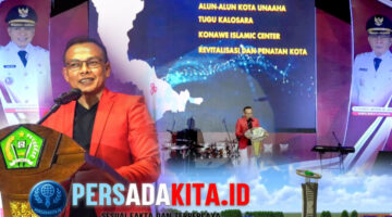 Bupati H. Yusran Akbar ST saat menyampaikan pidato penutupan di ICP Unaaha : Bupati Konawe H. Yusran Akbar ST menutup Gebyar HUT RI ke-80 dengan pesan inspiratif untuk masa depan Konawe, Senin (18/9/2025)