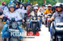 Bupati Yusran Akbar dan istri, Hj. Hania, berboncengan dalam Touring Merdeka Konawe 2025, disambut antusias warga di jalan protokol Unaaha, Senin (18/8/2025)