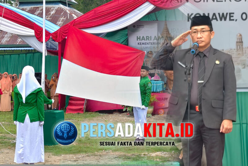 Asisten I Setda Konawe, Marjuni Ma'mir, S.P., M.Si, memimpin langsung Upacara HAB ke-80 Kemenag di Lapangan MAN 1 Konawe, didampingi unsur Forkopimda dan Kakandepag Konawe H. Hasrun Taleo.