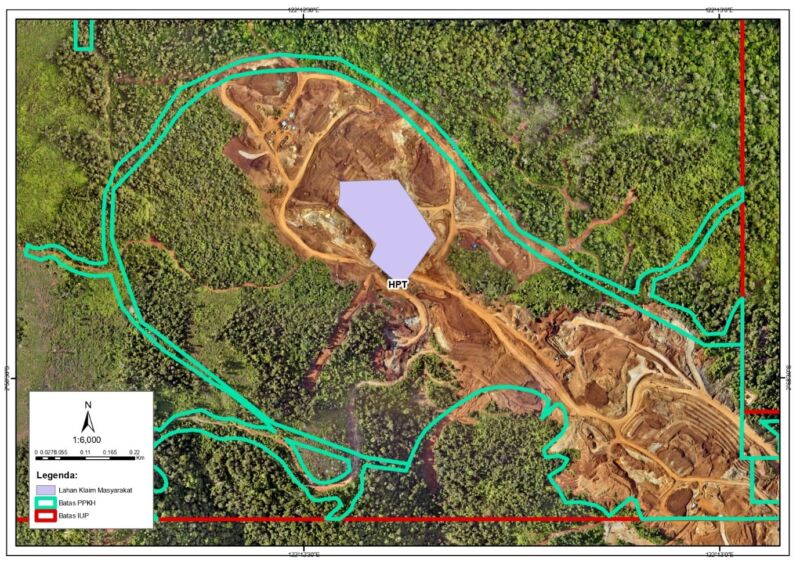 Photo Garis Hijau  Batas Peta kawasan PT RCP hutan yang mendapat ijin PPKH Menteri Lingkungan Hidup dan Kehutanan RI