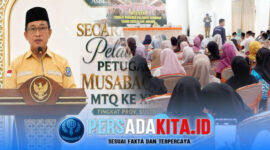 Asisten I Sekretariat Daerah Kabupaten Konawe, Marjuni Ma'mir memberikan sambutan saat membuka resmi Pelatihan Petugas MTQ XXXI Tingkat Provinsi Sulawesi Tenggara Tahun 2026 di salah satu venue pelatihan, Sabtu (8/5/2026).