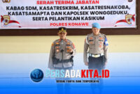Suasana upacara serah terima jabatan (sertijab) sejumlah Pejabat Utama dan Kapolsek jajaran Polres Konawe yang dipimpin Kapolres Konawe AKBP Noer Alam, S.I.K, di Aula Polres Konawe, Selasa (12/5/2026).