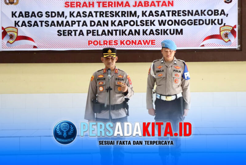 Suasana upacara serah terima jabatan (sertijab) sejumlah Pejabat Utama dan Kapolsek jajaran Polres Konawe yang dipimpin Kapolres Konawe AKBP Noer Alam, S.I.K, di Aula Polres Konawe, Selasa (12/5/2026).