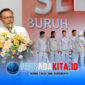 Bupati Konawe, Yusran Akbar, ST saat memberikan sambutan dalam perayaan Hari Buruh Internasional di PT OSS Morosi, Jumat (1/5/2026). Acara berlangsung dalam suasana kebersamaan dengan ratusan karyawan.