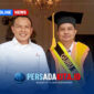 Bupati Konawe H. Yusran Akbar, S.T. (kiri) bersama Prof. Dr. H. M. Najib Husain, S.Sos., M.Si (kanan) usai menghadiri pengukuhan Guru Besar UHO di Auditorium Mokodompit, Rabu (29/7/2026) kemarin.