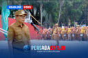 Suasana apel gabungan lingkup Pemkab Konawe. Bupati H. Yusran Akbar menyampaikan arahan terkait evaluasi kinerja dan pelayanan publik di Lapangan Upacara Pemda Konawe, Senin (10/8/2026).