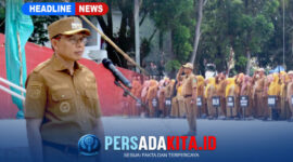 Suasana apel gabungan lingkup Pemkab Konawe. Bupati H. Yusran Akbar menyampaikan arahan terkait evaluasi kinerja dan pelayanan publik di Lapangan Upacara Pemda Konawe, Senin (10/8/2026).