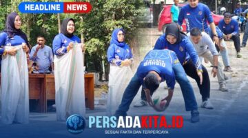 ASN dan P3K Dishub Konawe antusias mengikuti lomba bola gotong dan Lomba lari karung di pelataran kantor.