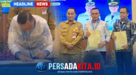 Bupati Konawe, H. Yusran Akbar, S.T. menandatangani dokumen kesepakatan bersama antar daerah di Aula Blandongan, Tangerang Selatan, Senin (21/9/2026).