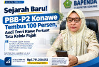 Pelaksana Tugas (Plt.) Kepala Badan Pendapatan Daerah (Bapenda) Kabupaten Konawe, Andi Tenri Rawe Lasandara, S.E., M.Si., saat memberikan keterangan pers terkait capaian sejarah realisasi PBB-P2 yang menembus 100 persen di ruangannya, Rabu (28/10/2026)