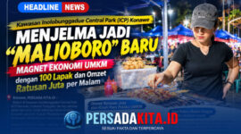 Mbak Ayu, pemilik Kedai Bakso Bakar, sedang mengolesi bumbu pada bakso yang akan dibakar di lapaknya di kawasan Inolobunggadue Central Park (ICP) Konawe, Sabtu (24/10/2026) malam. (Foto: Persada Kita)
