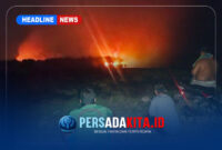 Kobaran api yang membara di area rumpun sagu Kecamatan Onembute, Konawe, terlihat jelas dari kejauhan pada Jumat malam (23/10/2026). (Dok. Atsar)