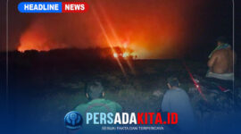 Kobaran api yang membara di area rumpun sagu Kecamatan Onembute, Konawe, terlihat jelas dari kejauhan pada Jumat malam (23/10/2026). (Dok. Atsar)