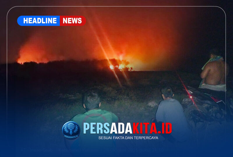 Kobaran api yang membara di area rumpun sagu Kecamatan Onembute, Konawe, terlihat jelas dari kejauhan pada Jumat malam (23/10/2026). (Dok. Atsar)