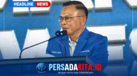 Ketua DPW PAN Sulawesi Tenggara, Haji Yusran Akbar, S.T., menyampaikan sambutan penuh semangat di hadapan ribuan kader dan tamu undangan pada acara Pelantikan Pengurus DPW dan DPD PAN Se-Sulawesi Tenggara Periode 2024–2029.