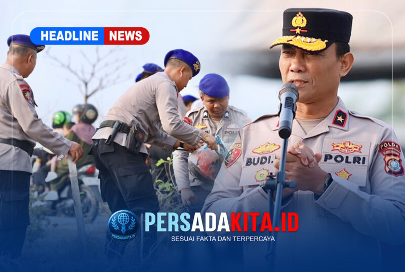 Wakapolda Sultra Brigjen Pol. Budi Hermawan memimpin langsung aksi bersih-bersih di kawasan Masjid Al Alam Kendari, Jumat (23/10/2026)