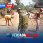 Semangat gotong royong terpancar dari raut wajah prajurit dan warga saat bahu-membahu menyelesaikan sasaran fisik TMMD ke-130 di Kecamatan Kabawo, Kabupaten Muna.