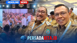 Suasana pembukaan Rakornas TPAKD Tahun 2026 di JIEXPO Convention Centre, Jakarta, yang dihadiri langsung oleh Presiden Prabowo Subianto dan para kepala daerah. Inset Bupati Konawe H. Yusran Akbar, ST (kanan) berfoto bersama dengan sesama kepala daerah di sela-sela agenda Rakornas (Foto: Dok. Istimewa)
